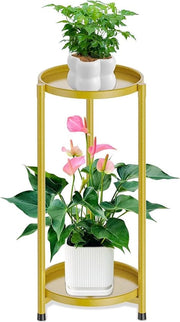 Standaard per vaso metallico per piante, contenitore per piante per interni ed esterni, sostegno per piante per patio, giardino, balcone, sala da soggiorno (2 strati dorati)