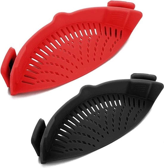 Clip di Silicone per Vaschetta Senza Mani - Filtro di Aria per Vaschetta Resistente al Calore - Accessori per Piatto della Cucina - Pasta, Verdure e Noodles - 2 SET (Nero e Rosso)