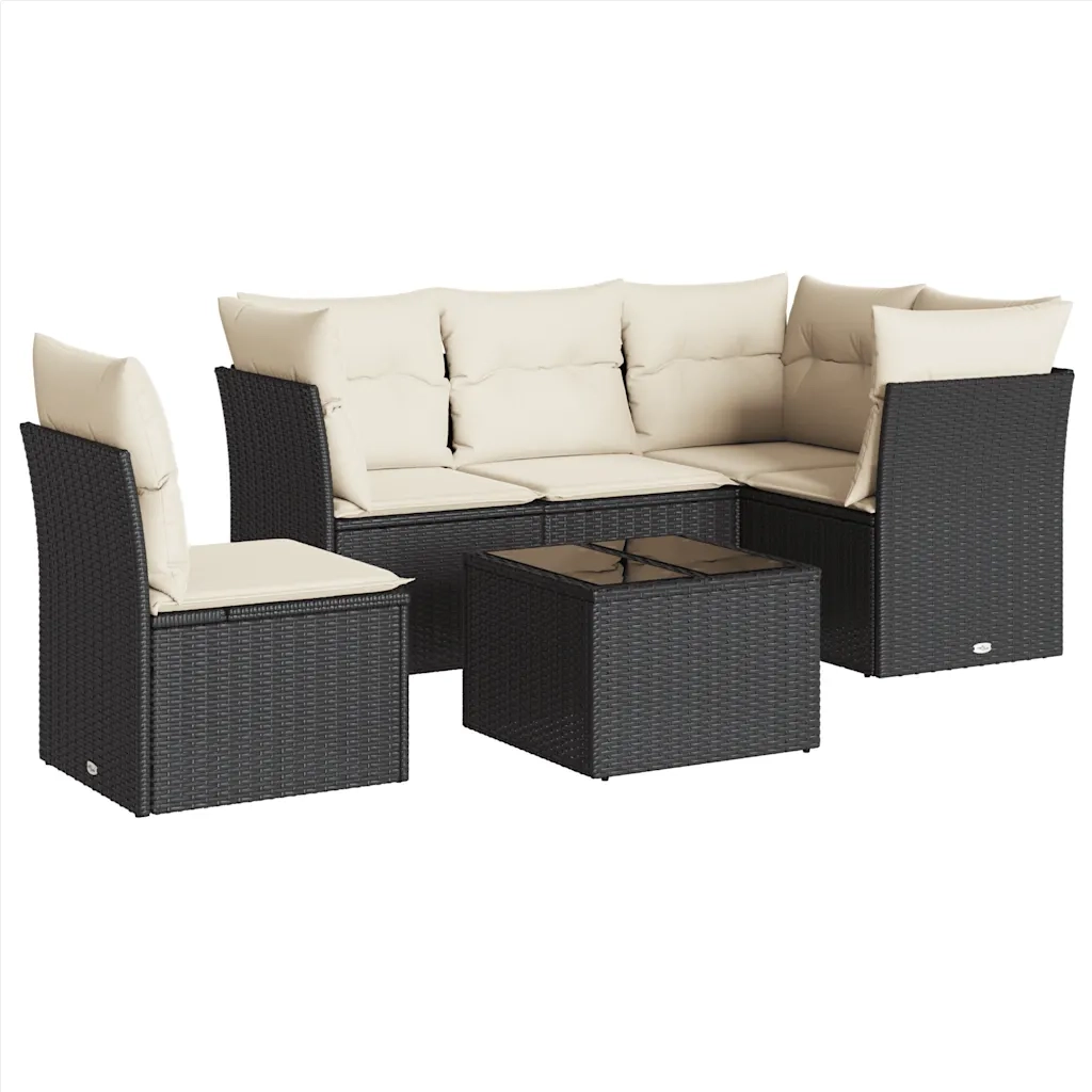 Set Divano da Giardino 6 pz con Cuscini Nero in Polyrattan 3217646