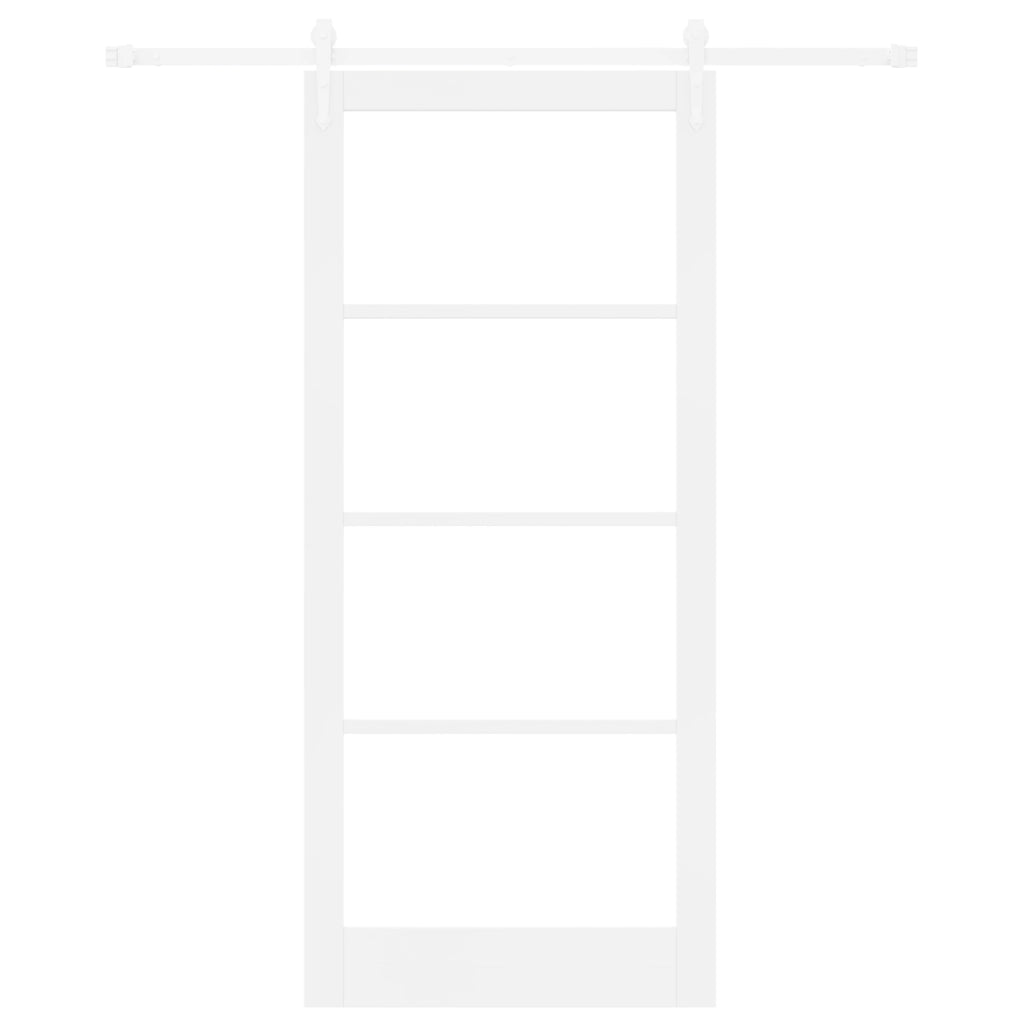 Set di Porta Scorrevole  con Hardware Bianco 93x211 cm in Legno Massiccio di Pino