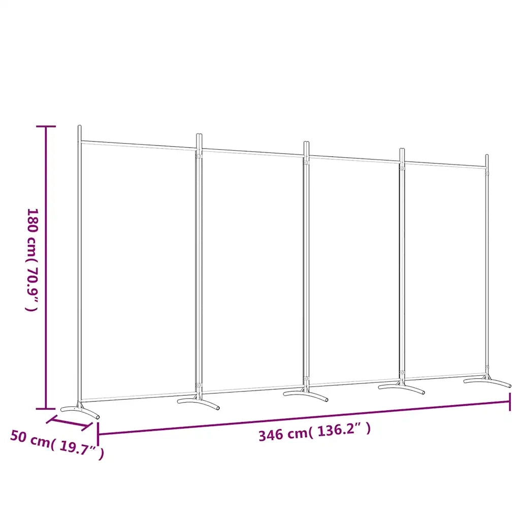 Divisorio Ambienti | Divider per stanze | Paravento a 4 Pannelli Bianco 346x180 cm Tessuto