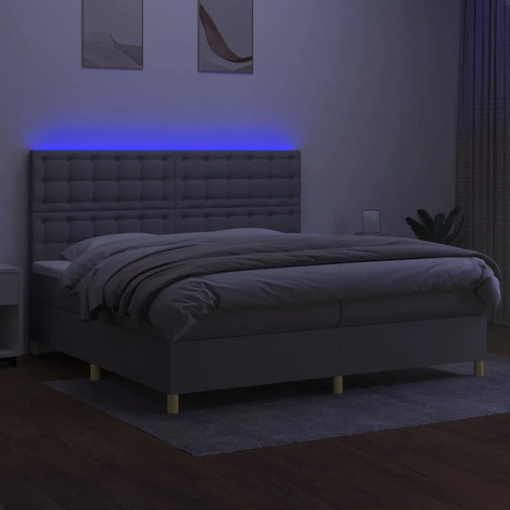 Letto a Molle Materasso e LED Grigio Chiaro 200x200 cm Tessuto cod mxl 57808