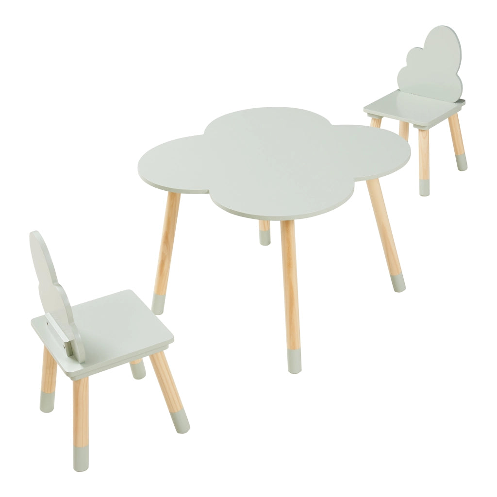 Set Epim di 3 Mobili per Cameretta Tavolino e 2 Sedie - Verde Menta / Naturale [en.casa]