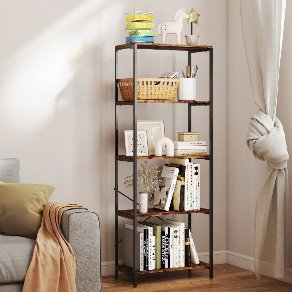 Libreria con scaffali in metallo e melaminato ¨C zephmum ¨C marrone 80x30x180 cm