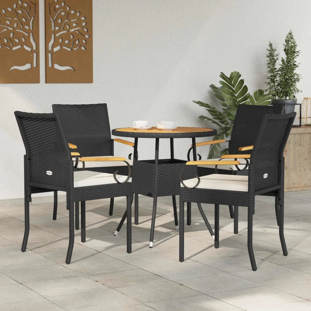 Sedie da giardino 4 pcs Nero e Bianco Crema Polyrattan e acacia