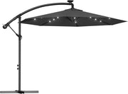 Ombrellone a LED solare, 300 cm, con manovella, in alluminio, ombrellone da giardino, balcone, con supporto, protezione dai raggi UV, terrazza, giardino, spiaggia, grigio scuro