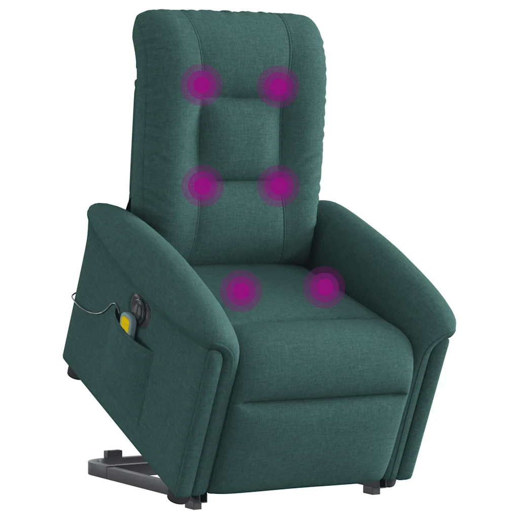 vidaXL Poltrona Alzapersona Massaggiante Elettrica Verde Scuro Tessuto