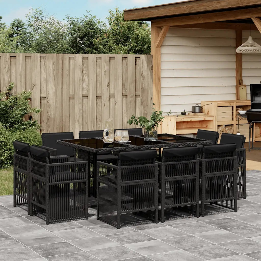 Set da Pranzo da Giardino 11 pz con Cuscini in Polyrattan Nero