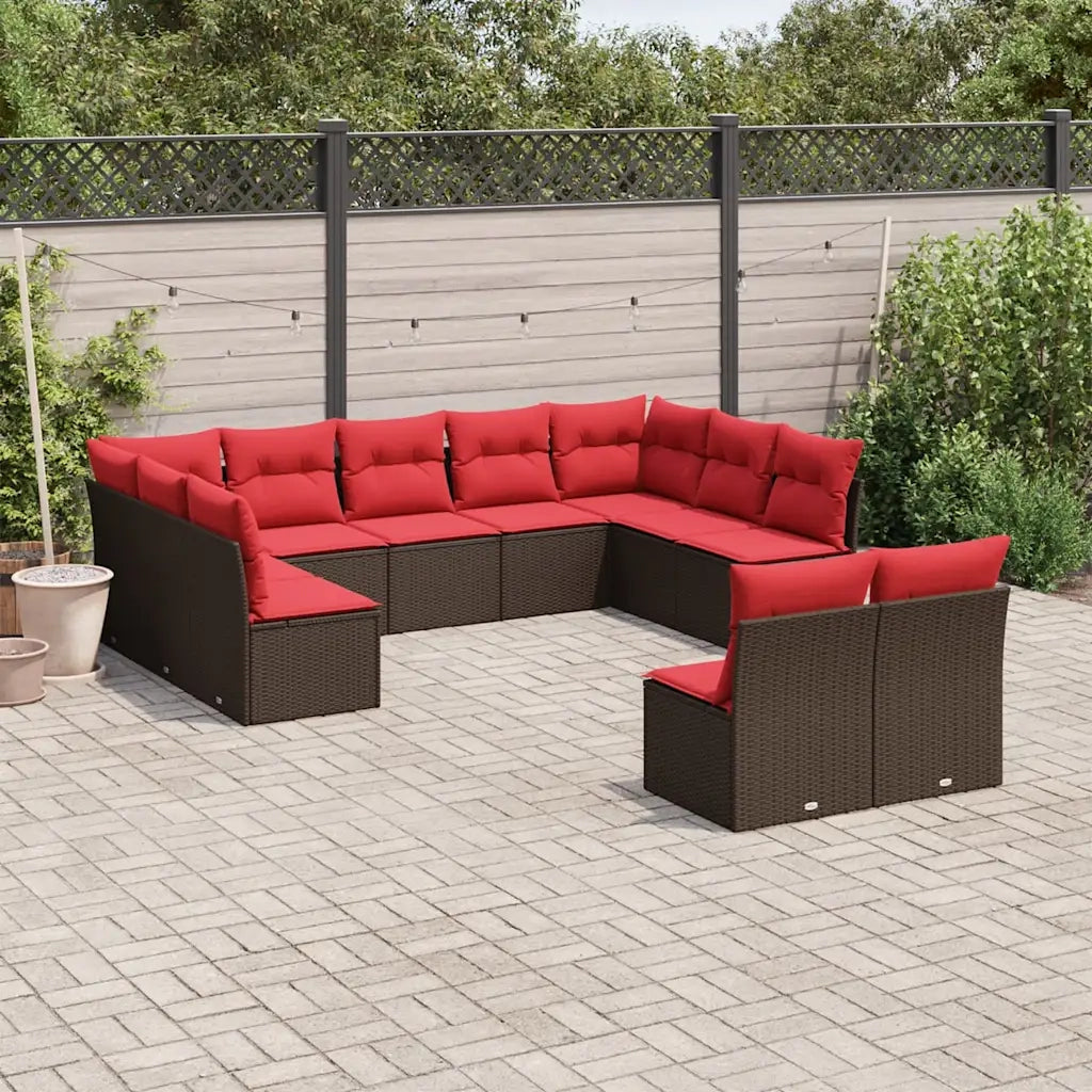 Set Divani da Giardino 11 pz con Cuscini Marrone in Polyrattan 3218354