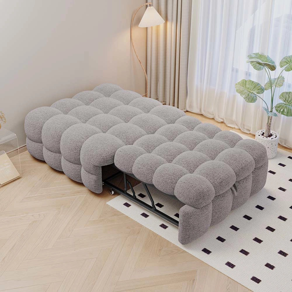 Pouf letto trasformatore - Xylo - grigio, tessuto orsacchiotto, morbido