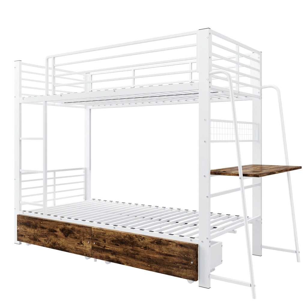 Letto a castello 90x200 cm con cassetti in MDF e metallo, portata 250 kg