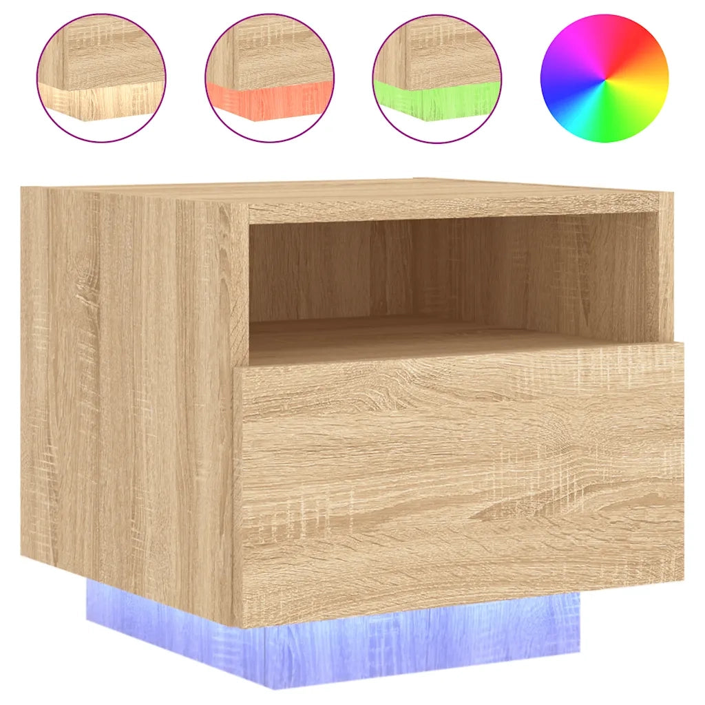 Set di 2 Comodini | Armadio da Notte | Mobiletto da notte con Luci LED Rovere Sonoma 40x39x37 cm
