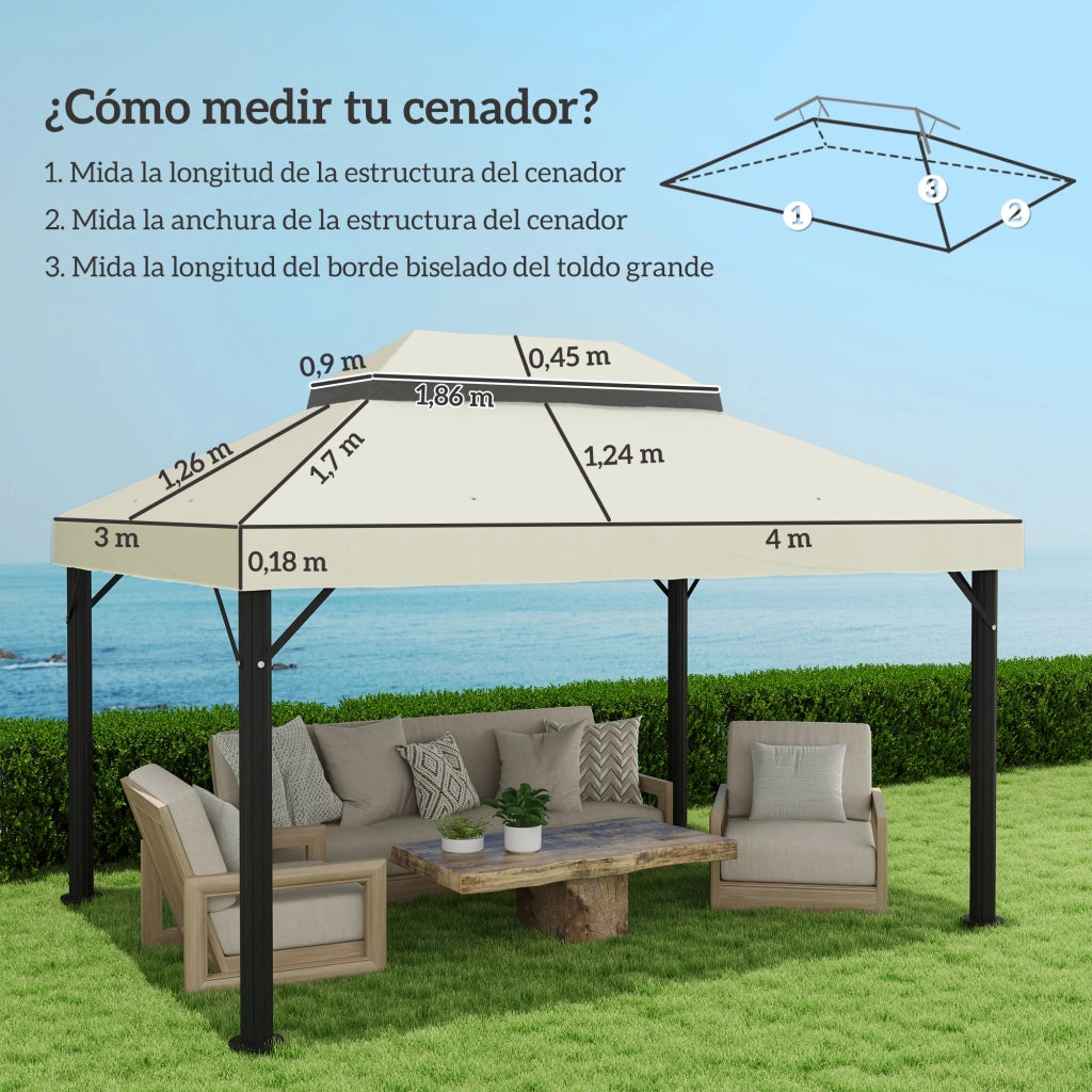 Toldo da giardino 4x3 m ¨C zephmum ¨C crema, doppio tetto, UPF30+
