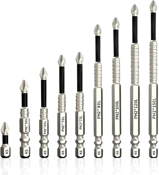 Set di viti antiscivolo a 9 pezzi - Viti a magnete in acciaio inossidabile - 25 mm a 150 mm - Duraturo - Ergonomico & Antiscivolo - Per DIY, riparazione e uso professionale