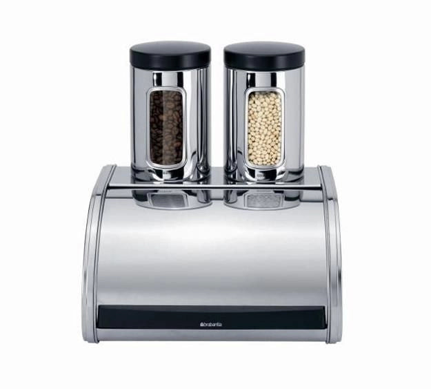 Brabantia 339585 Roll Top Contenitore per Pane Acciaio Inossidabile Brillante con Apertura a Scomparsa Silenziosa e Base Bugnata colore Argentato