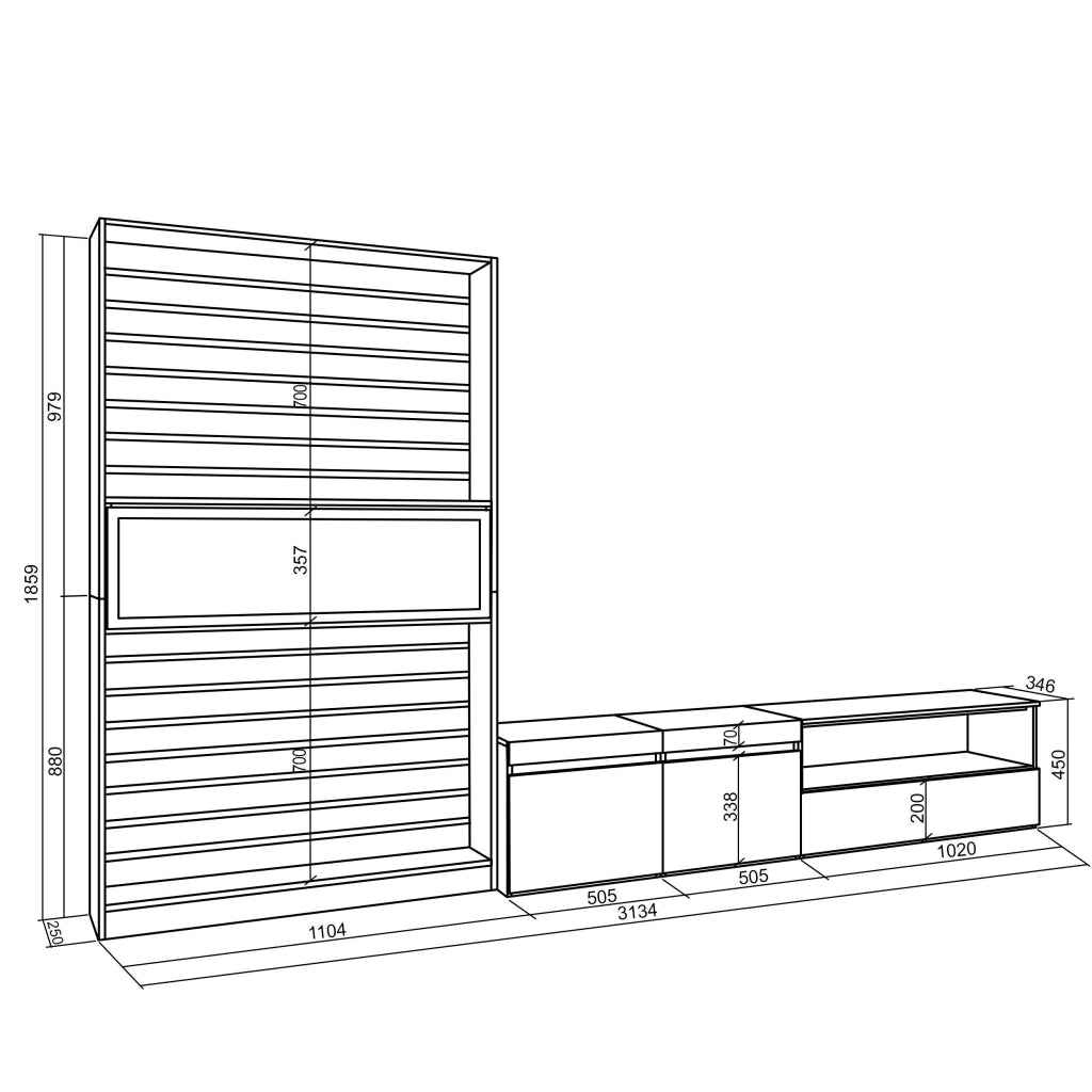 Mobile TV, Soggiorno, 310x35x186cm, Per TV fino a 80", Camino elettrico, Bianco e nero RF2844