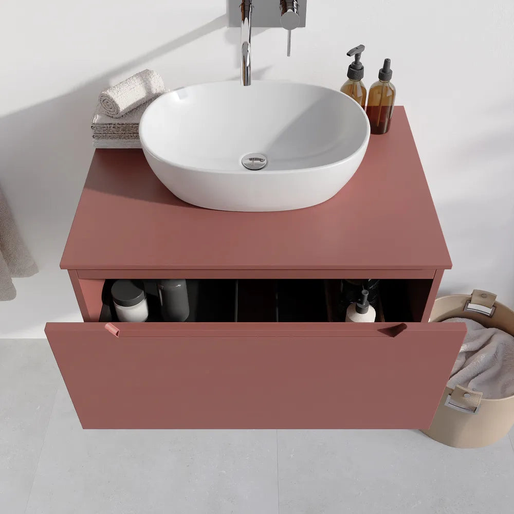 Mobile bagno sospeso 70cm terracotta opaco un cassettone con top | Bako