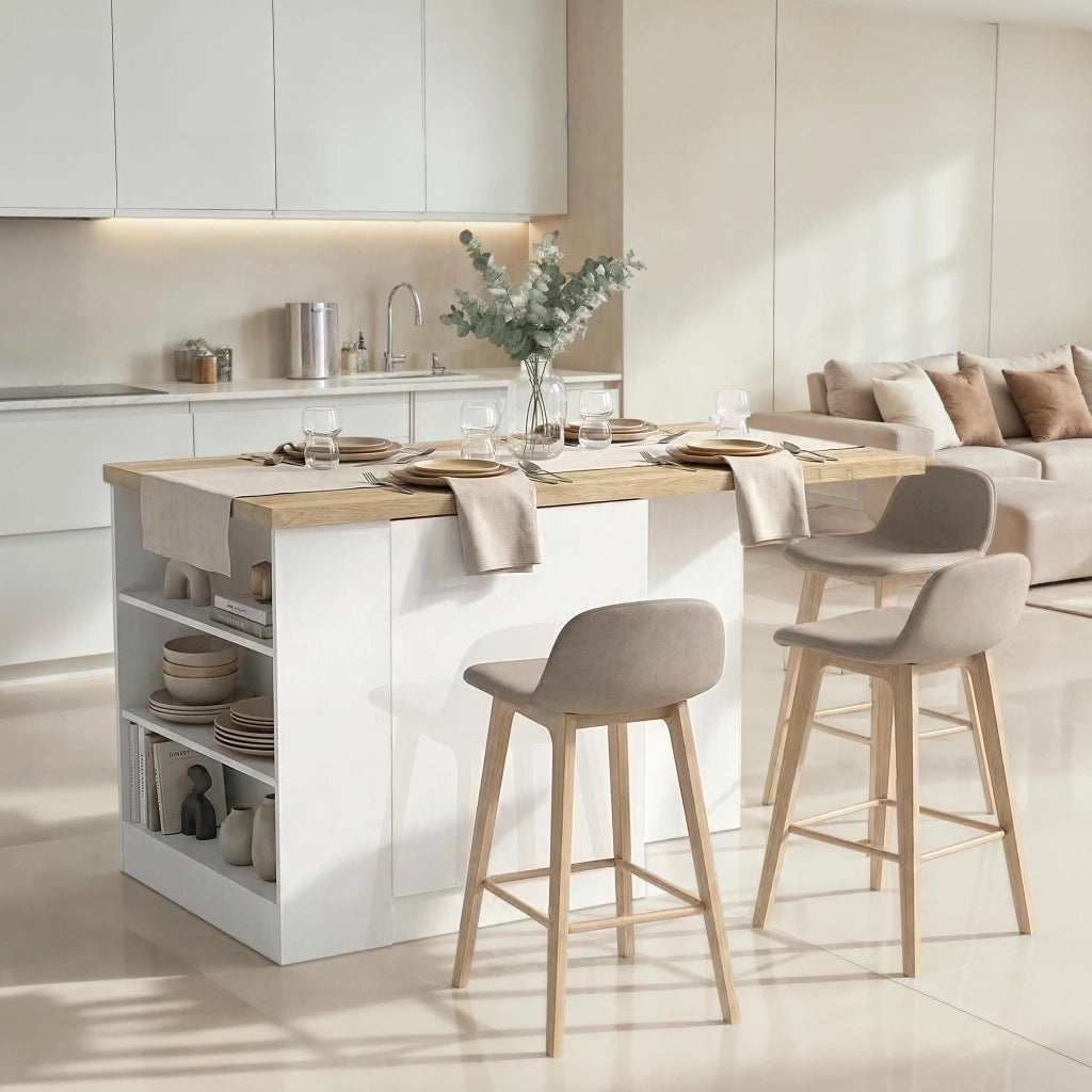 Mobile Dispensa Migabato, Isola da Cucina un Ripiano Made in Italy, 160x80x90h cm Bianco Lucido