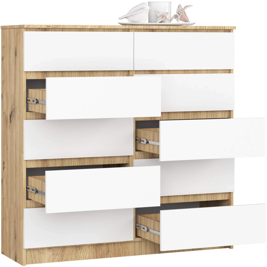 Cassettiera AKORD K120 Quercia Artisan 120 cm 10 cassetti inserto frontale Bianco 120x40x121 cm