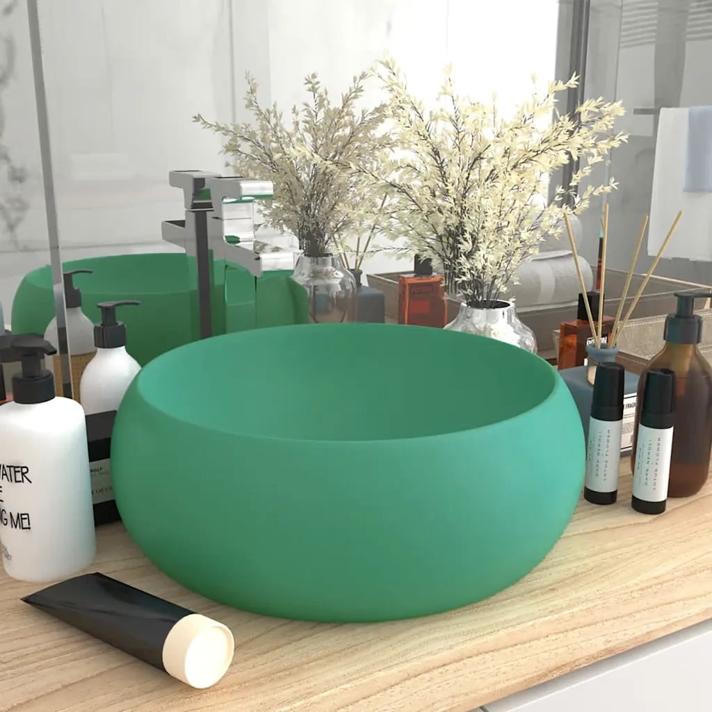 Lavandino Lusso Rotondo Verde Chiaro Opaco 40x15 cm in Ceramicacod mxl 104695