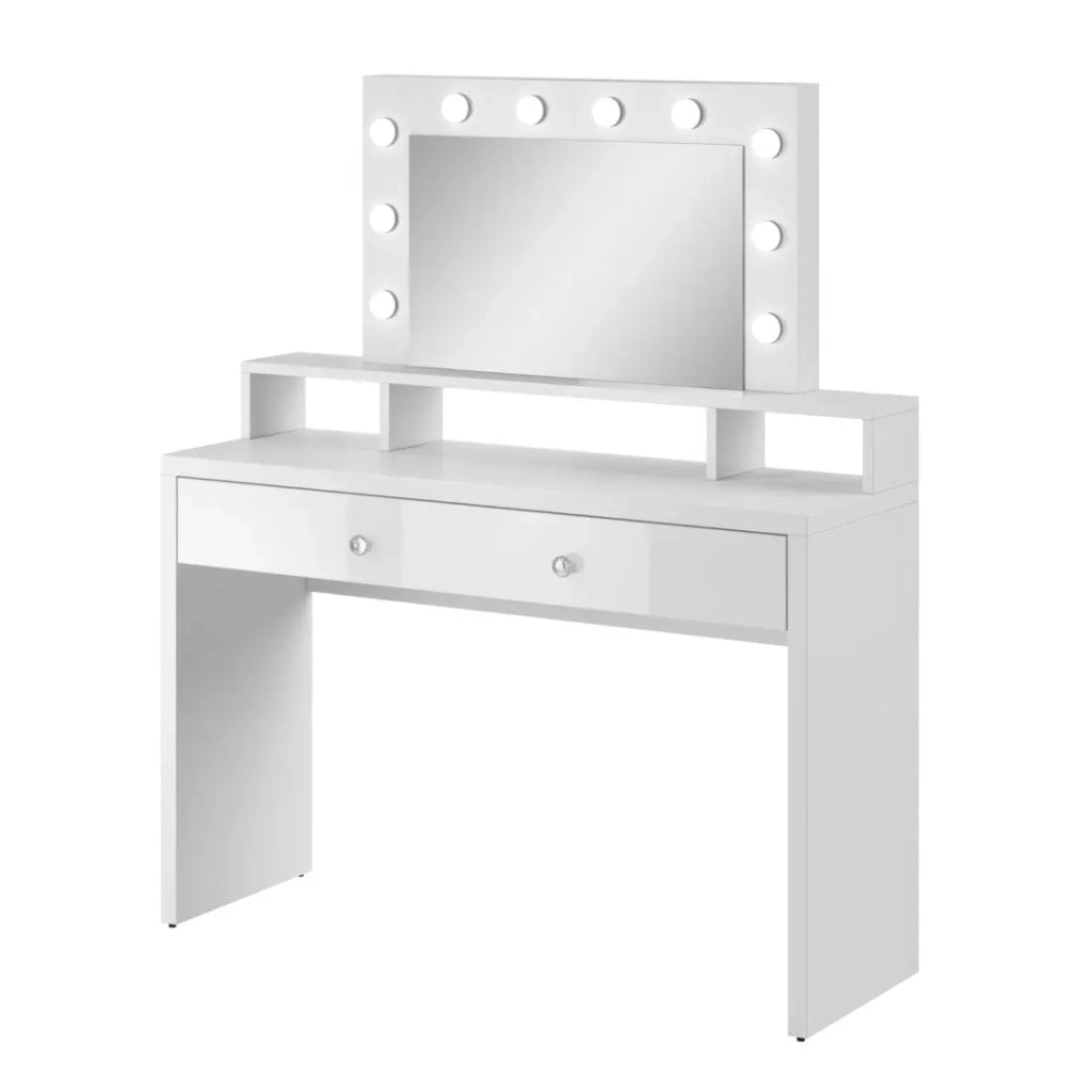 Toilettino SENSA bianco – Con specchio, cassetto, scaffale e LED – Design minimalista e funzionale