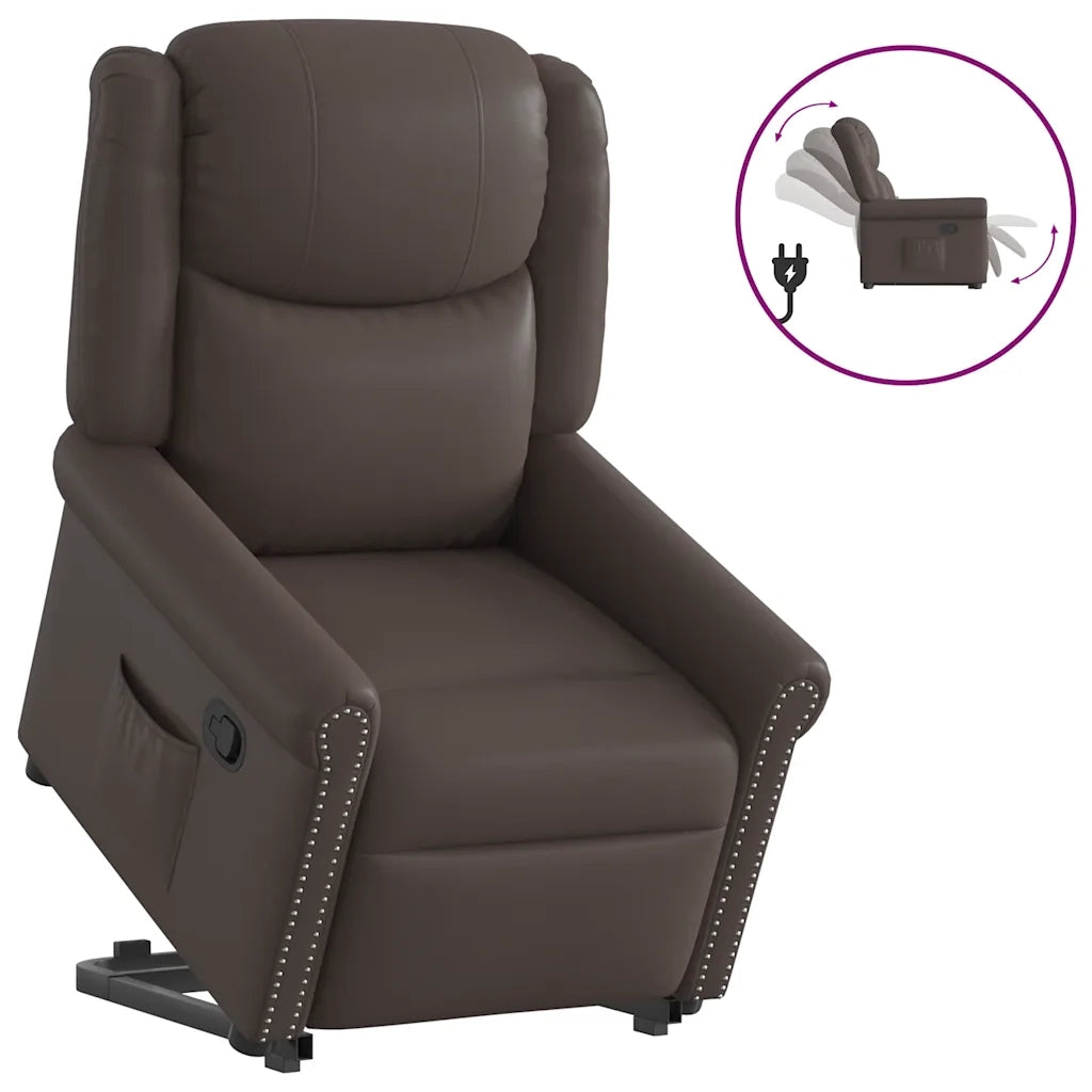 Poltrona Alzapersona Reclinabile Marrone Lucido in Similpelle 3303419