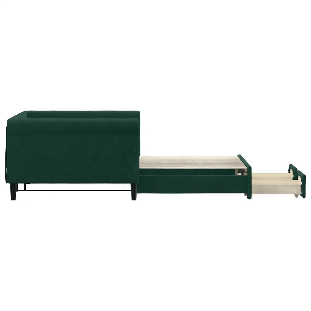 Divano Letto Estraibile Cassetti Verde Scuro 100x200cm Velluto