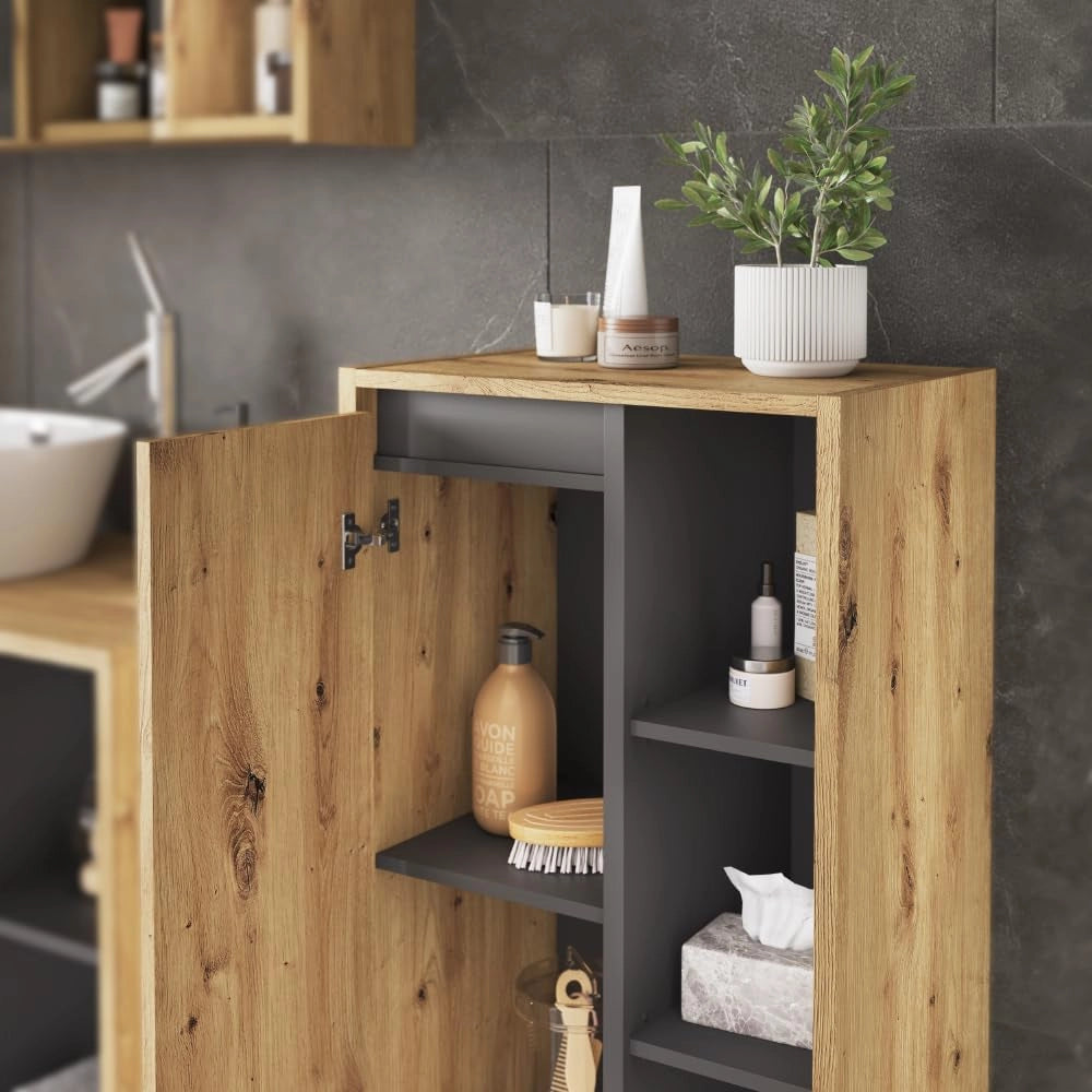 mobiletto bagno Viola, Artigiano/grigio, 50 x 86 cm con ripiani aperti