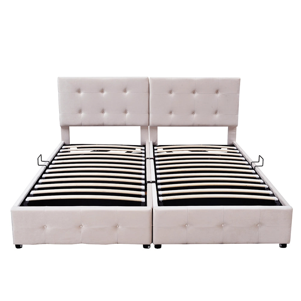 Letto imbottito 180x200 con testiera - Xylo - Tessuto velluto morbido beige