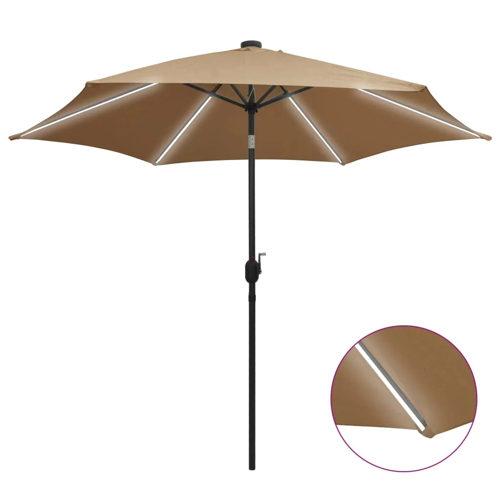 Ombrellone con LED e palo in alluminio 300 cm tortora 02_0008087
