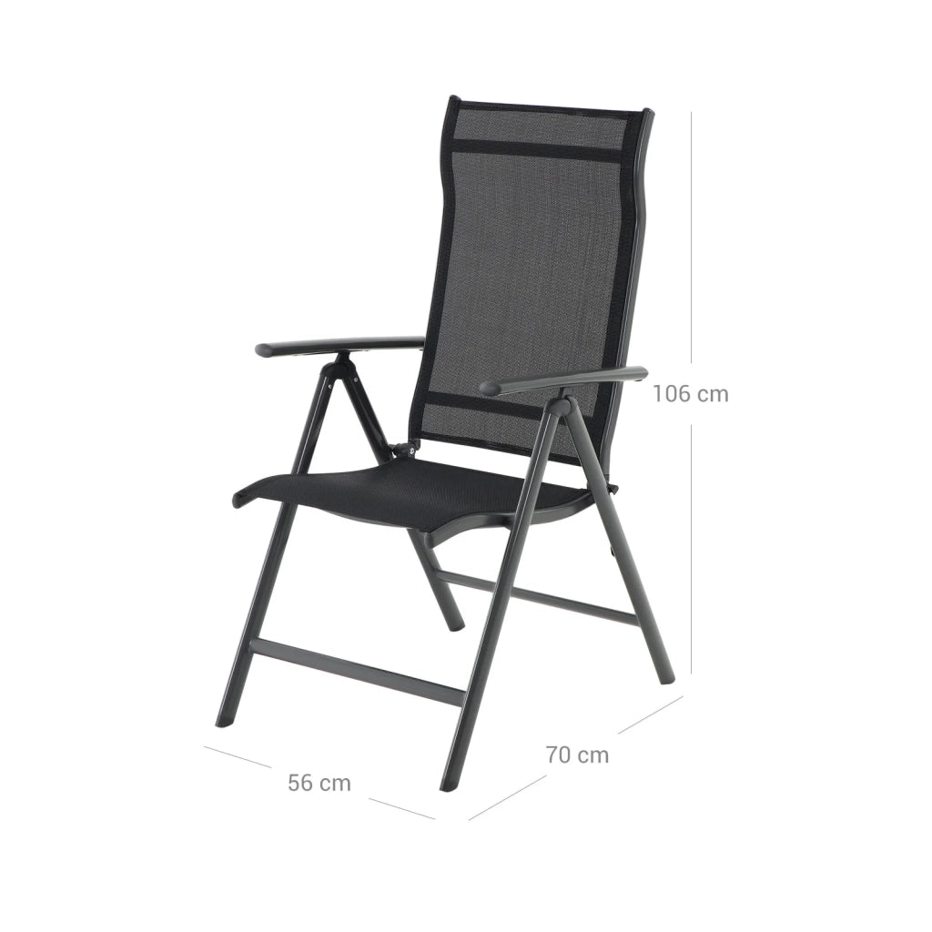 Set di 4 sedie da giardino pieghevoli sedute da esterno robusto telaio in alluminio schienale regolabile in 8 posizioni capacità di carico 150 kg nero 12_0001667