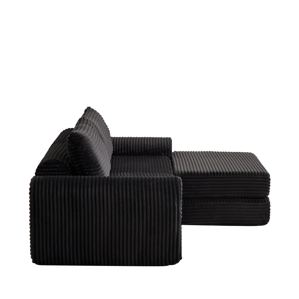 Divano Letto 2 in 1 con Pouf Estraibile e Cuscini ¨C Xylo ¨C Velluto a Coste Modulare