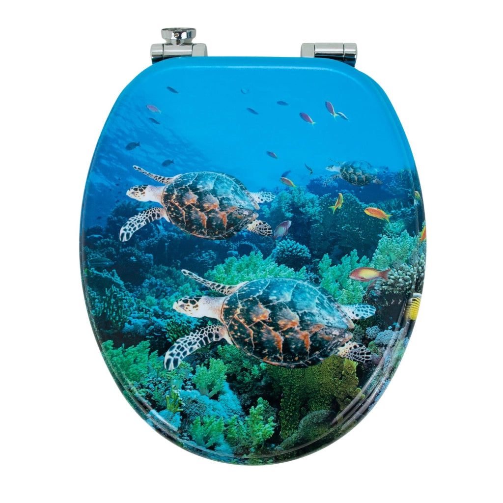 Sedile wc copri vater universale frizionato fantasia in mdf chiusura rallentata *** fantasia tartaruga marina, confez...