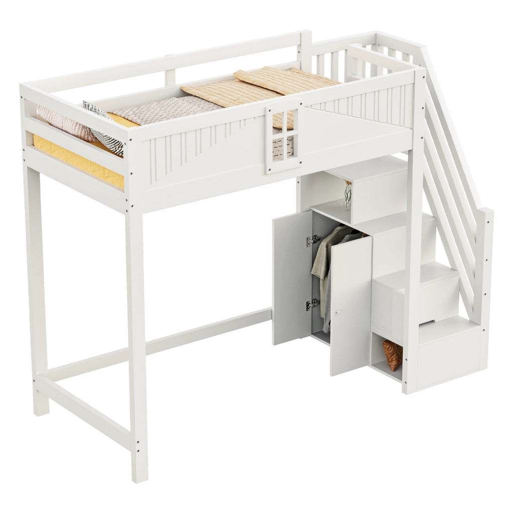 Letto a castello in legno bianco con funzione contenitiva 90x200 cm