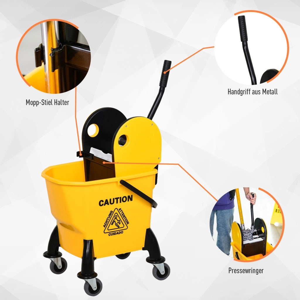 Carrello per pulizia con secchio e strizzatore 26L ¨C zephmum ¨C Giallo, 44x36x90 cm