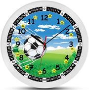 Decorazione per Parete per Bambini con Orologio da Lezione per Calcio in Stile Moderno senza Suono di Ticchettio per Ragazzi e Ragazze (Blu, Verde, 30 cm)