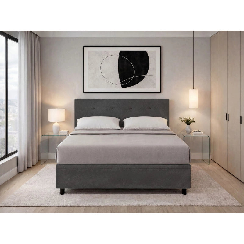 Letto imbottito Matrimoniale 160x190 cm Button - Contenitore,Microfibra,Grigio