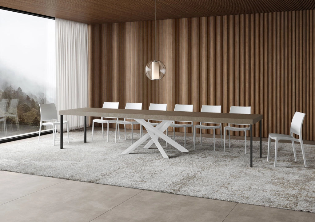 Tavolo Allungabile 120-380x90x77 cm Volantis Premium Tortora Telaio Bianco