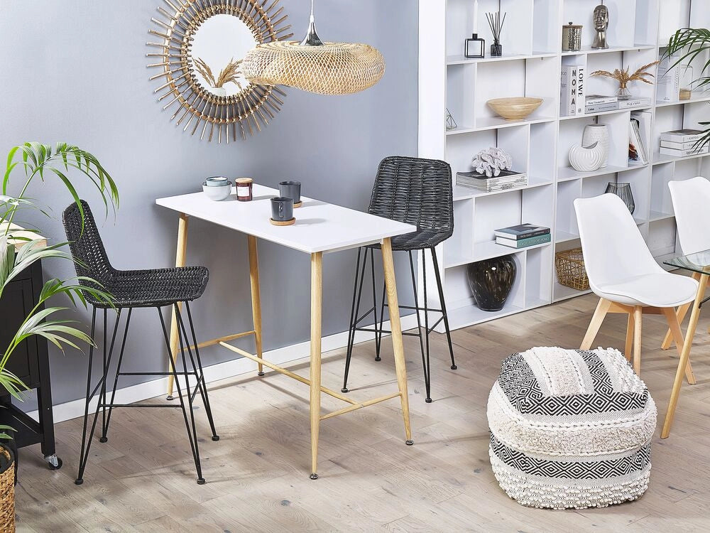 Tavolo da pranzo Piano in MDF bianco 90 x 50 cm Metallo Finitura legno Gambe in metallo Minimalista
