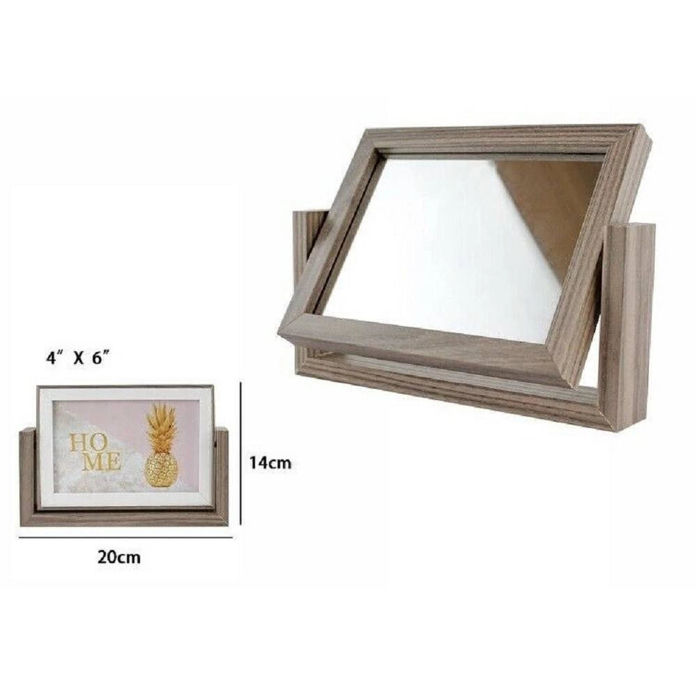 Trade Shop - Cornice Per Foto Fotografie Con Specchio 10 X 15 Cm Doppia Girevole In Legno -
