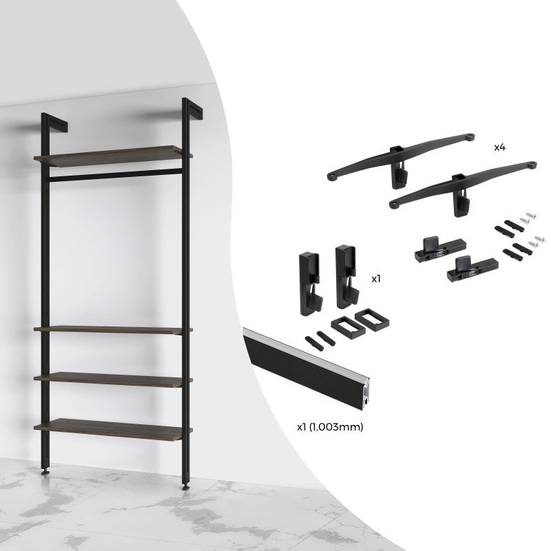 Kit di staffe per 1 ripiano in legno, 1 modulo e 1 asta di sospensione lunghezza 1m Zero, Zama, colore Grigio pietra v..