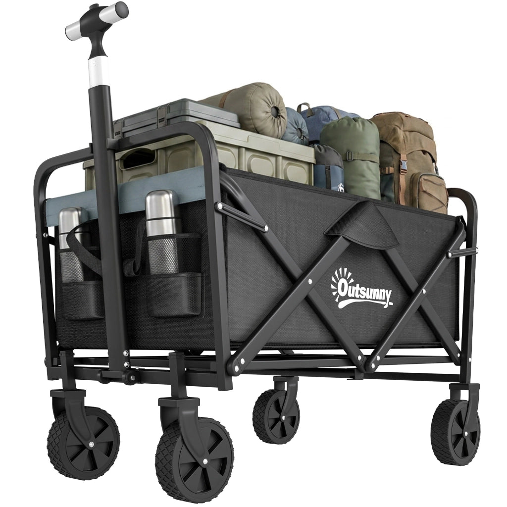 Carrello da Giardino Pleghevole con 4 Ruote ¨C zephmum ¨C Nero 77x50x63-93 cm