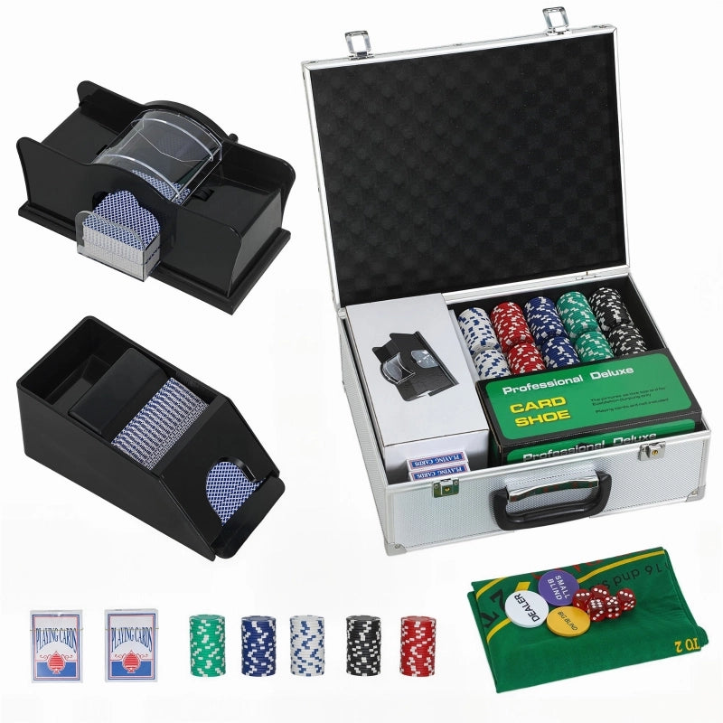 Set da poker, 300 fiches, dadi, 2 mazzi di carte, accessori, custodia, per 8 giocatori