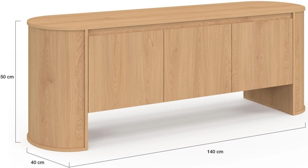 Mobile TV DIVIA 140 cm a 3 ante con design arrotondato in faggio