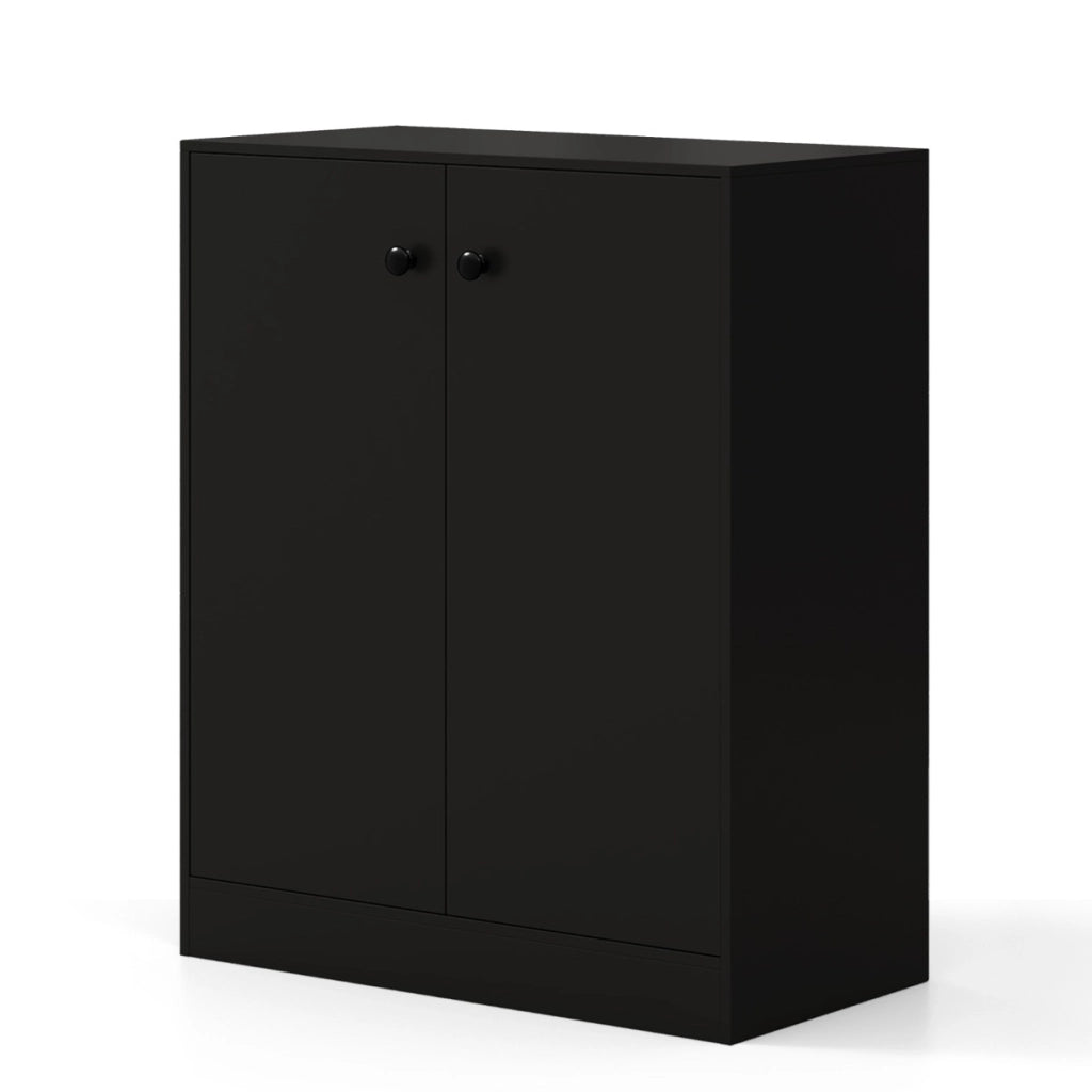 Armadietto a 2 porte 3 ripiani in legno per soggiorno, Organizzatore di armadietti a buffet indipendenti Nero-Credenze buffet