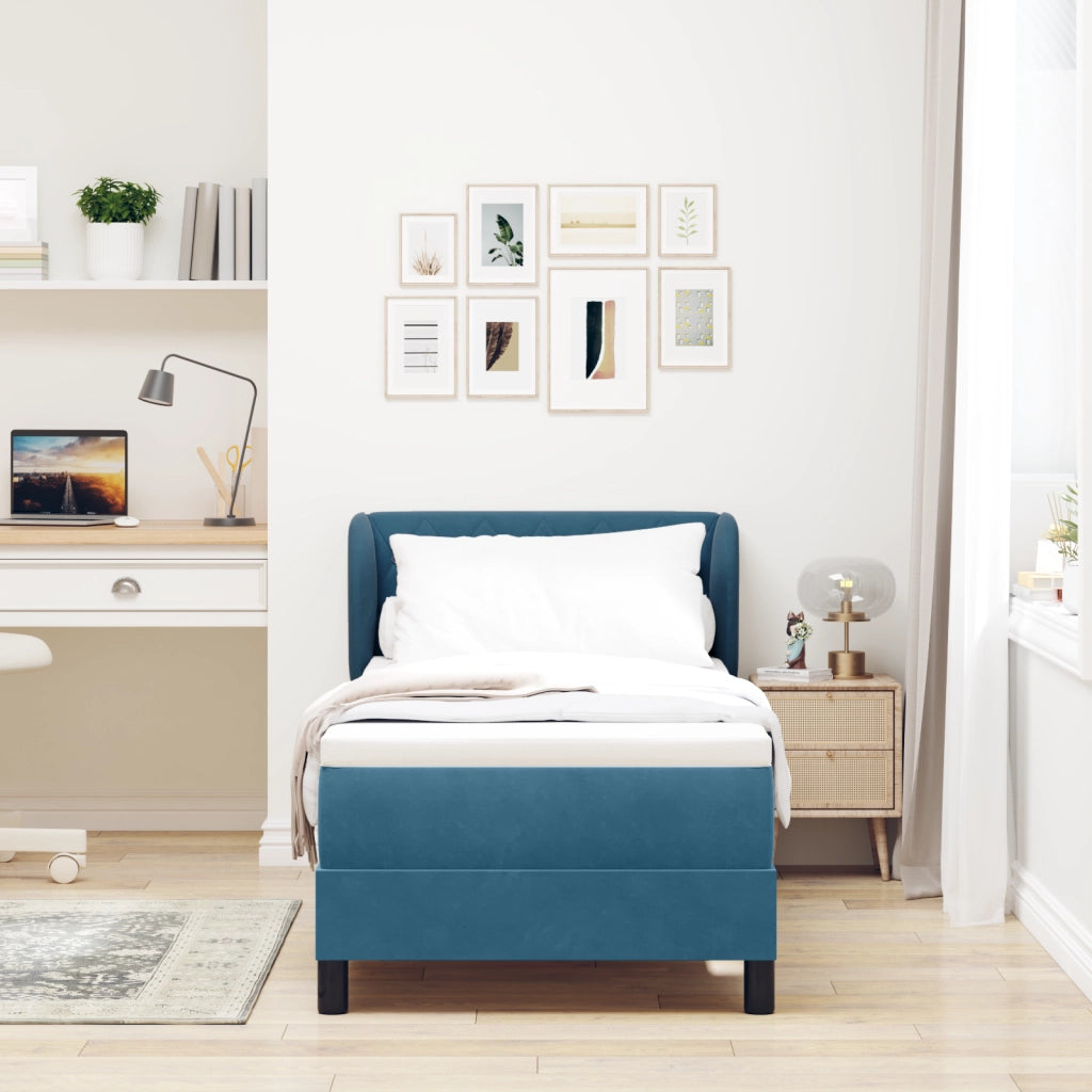 Letto a Scocca con Materasso  Blu Scuro 80x200 cm in Velluto