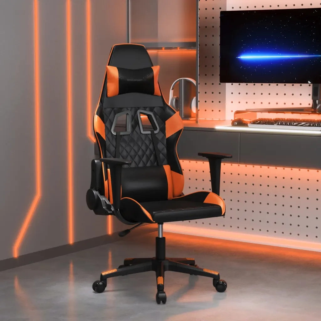 Sedia da Gaming | Sedia da e-sports Massaggiante Nero e Arancione in Similpelle