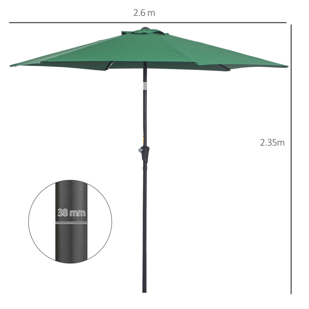 Ombrellone da Giardino 2.6x2.4 m con Testa Inclinabile, in Alluminio e Poliestere, Verde scuro e Nero