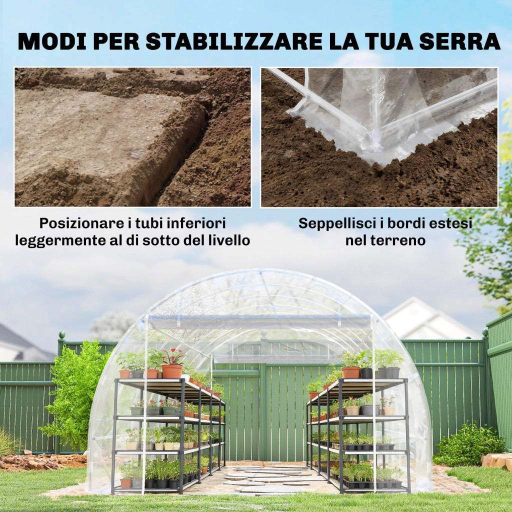Serra a Tunnel 3x6x2 m con Porte Avvolgibili, Telaio in Acciaio e Copertura in PE Anti-UV, Trasparente