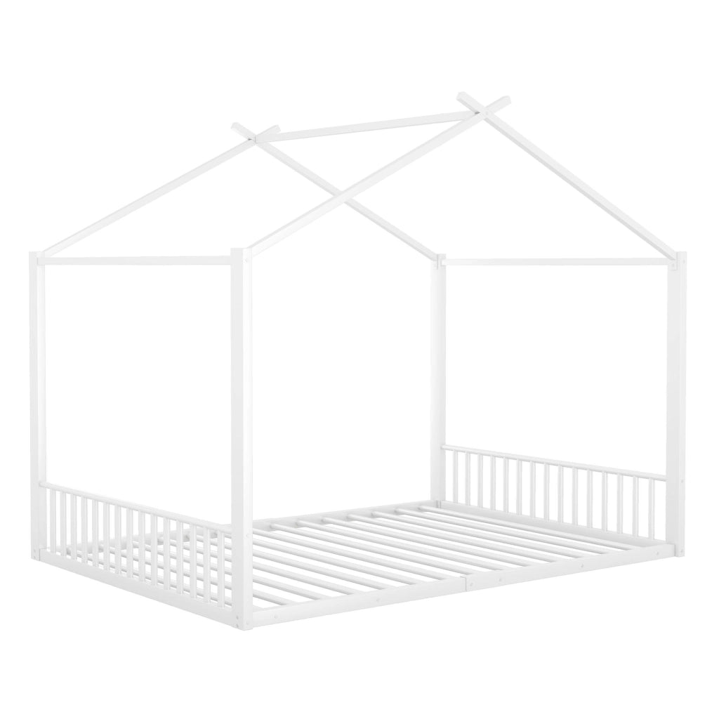 Letto per bambini 140 × 200 cm a casetta con struttura in metallo, senza materasso, bianco per camera dei bambini
